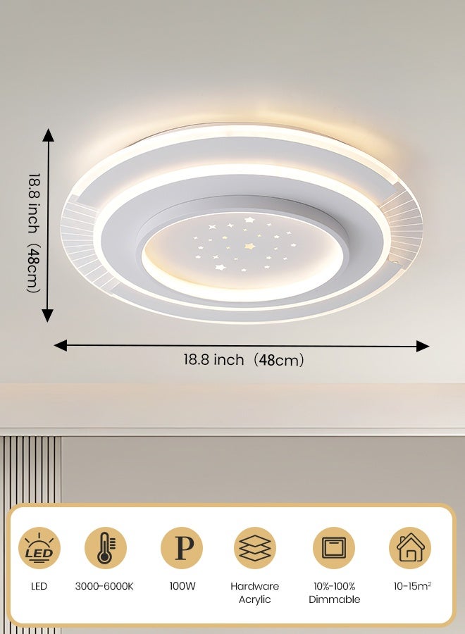 YATAI LIGHTING Modern Round LED Ceiling Light, 100W Built-In LED Fixture with Three-Color Dimming (3000K-6000K) and Switch Control for Bedroom, Dining Room, Hall, and Study - Image 3