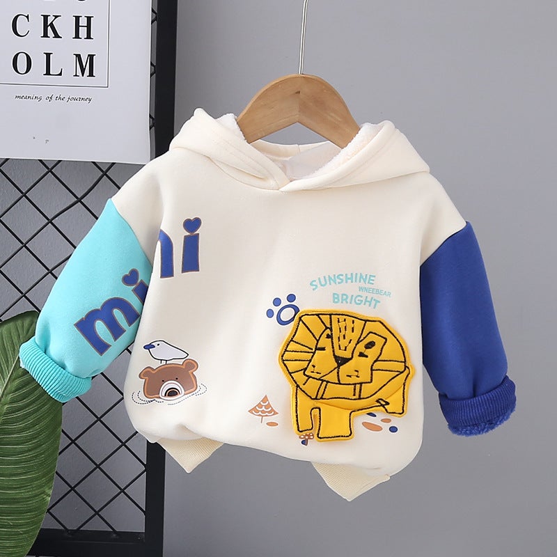 Boys' Fleece-Lined Lion Hoodie Sweater Thickened Children'S Western Style 2023 New Baby Winter Pullover Top - Image 4