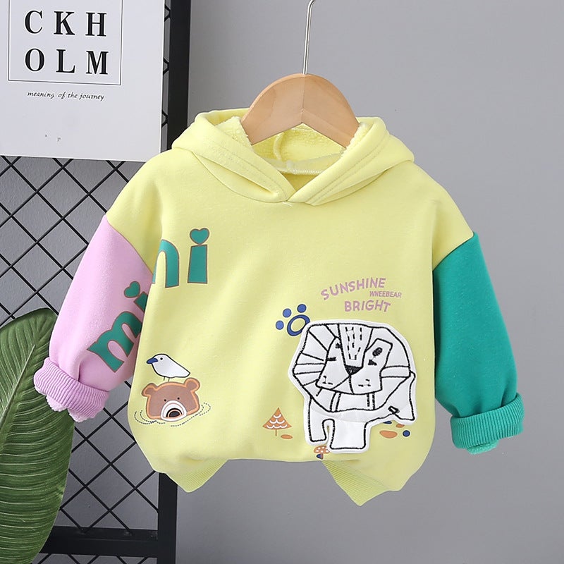 Boys' Fleece-Lined Lion Hoodie Sweater Thickened Children'S Western Style 2023 New Baby Winter Pullover Top - Image 3