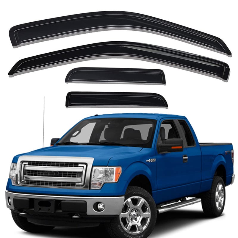 Lightronic WV94738 Tape-on Side Window Visor Deflector Rain Guard, Dark Smoke Shatterproof, 4 PCS Set for 2004-2014 Ford F-150 SuperCab