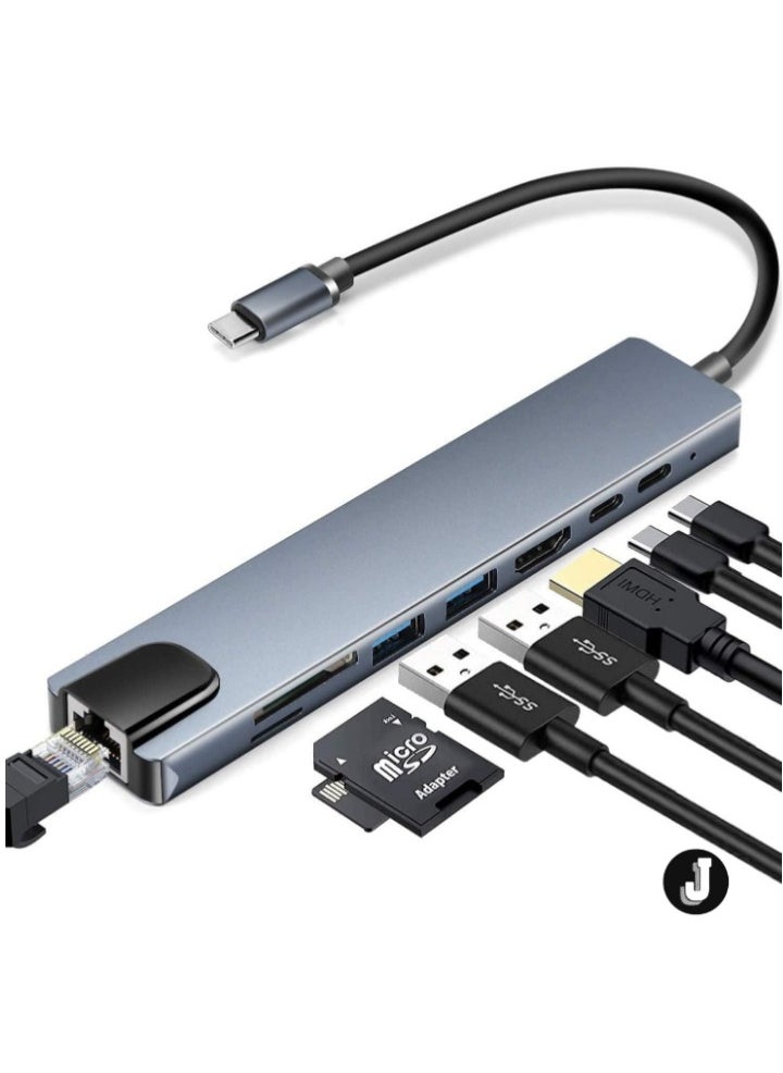 JAJEEK "NEW USB-C 8-in-1 Multiport Hub Adapter – 4K HDMI, Gigabit Ethernet & PD Charging for Enhanced Connectivity" - Image 1