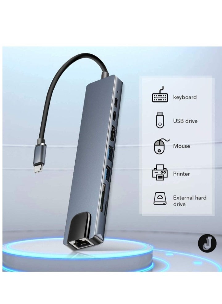 JAJEEK "NEW USB-C 8-in-1 Multiport Hub Adapter – 4K HDMI, Gigabit Ethernet & PD Charging for Enhanced Connectivity" - Image 4