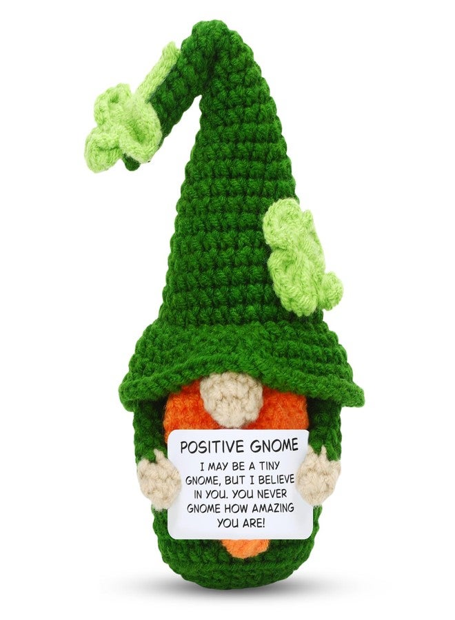 JULEASEL Positive Gnome Crochet Doll Handmade Knitted Doll with Positive Card, Lucky Encouragement Gift for Friends Coworkers, Irish Holiday Desk Decor, St. Patrick’s Day - Image 1