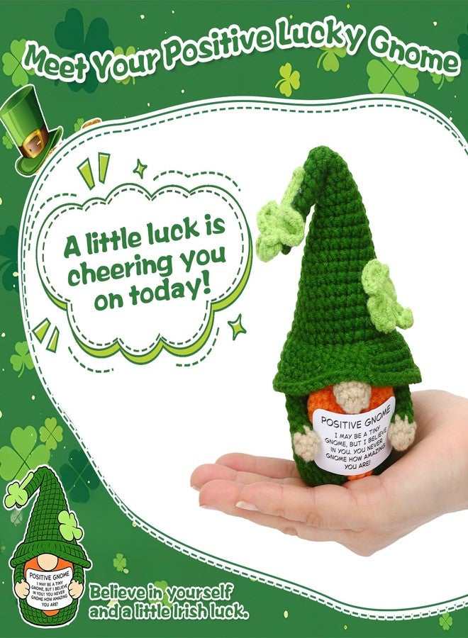 JULEASEL Positive Gnome Crochet Doll Handmade Knitted Doll with Positive Card, Lucky Encouragement Gift for Friends Coworkers, Irish Holiday Desk Decor, St. Patrick’s Day - Image 3