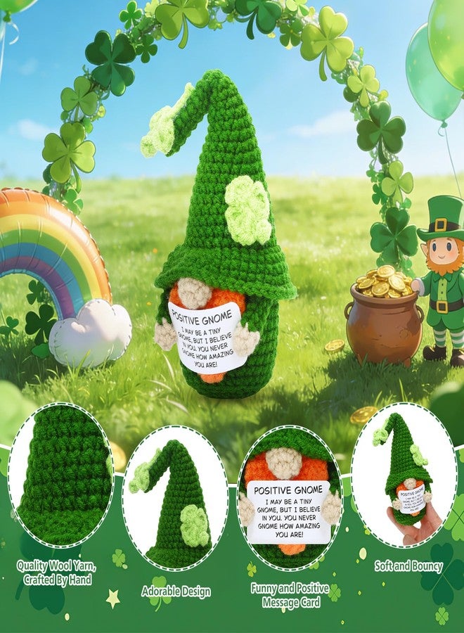 JULEASEL Positive Gnome Crochet Doll Handmade Knitted Doll with Positive Card, Lucky Encouragement Gift for Friends Coworkers, Irish Holiday Desk Decor, St. Patrick’s Day - Image 4