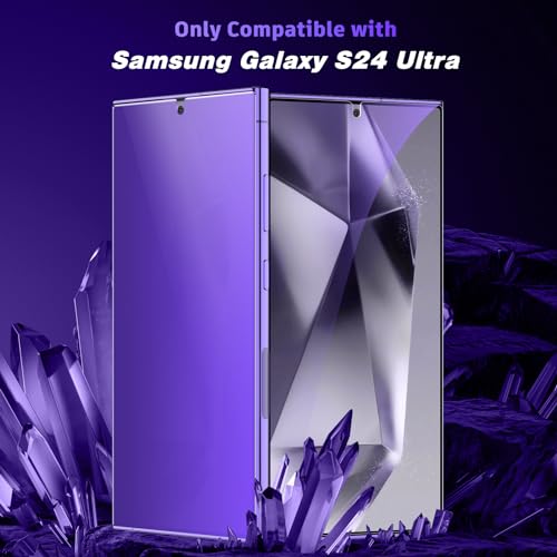 LYWHL 2 Pack for Samsung Galaxy S24 Ultra Privacy Screen Protector [Support Fingerprint Unlock], Purple Gradient Anti Blue Light Anti Spy HD Screen Protector PET Material Film Easy Installation - Image 2