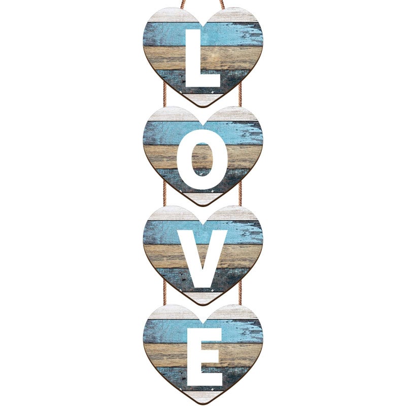 Sanwuta Valentines Hanging Porch Sign Love Hanging Decor Valentine's Heart Wall Decor Farmhouse Heart Door Wood Love Sign for Rustic Home Wall(Blue,Delicate) - Image 1