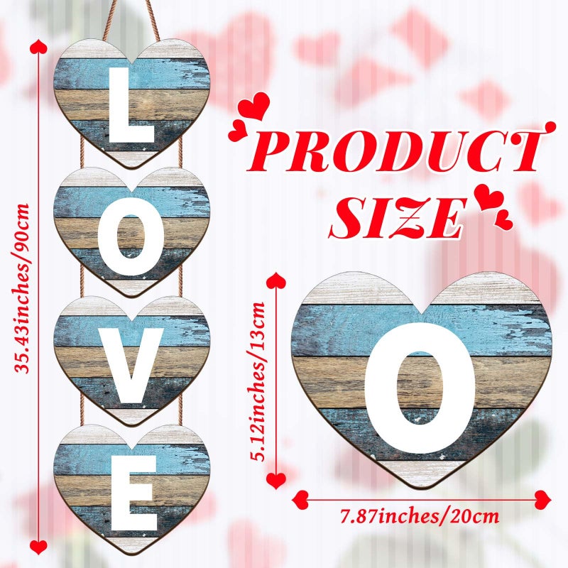 Sanwuta Valentines Hanging Porch Sign Love Hanging Decor Valentine's Heart Wall Decor Farmhouse Heart Door Wood Love Sign for Rustic Home Wall(Blue,Delicate) - Image 2