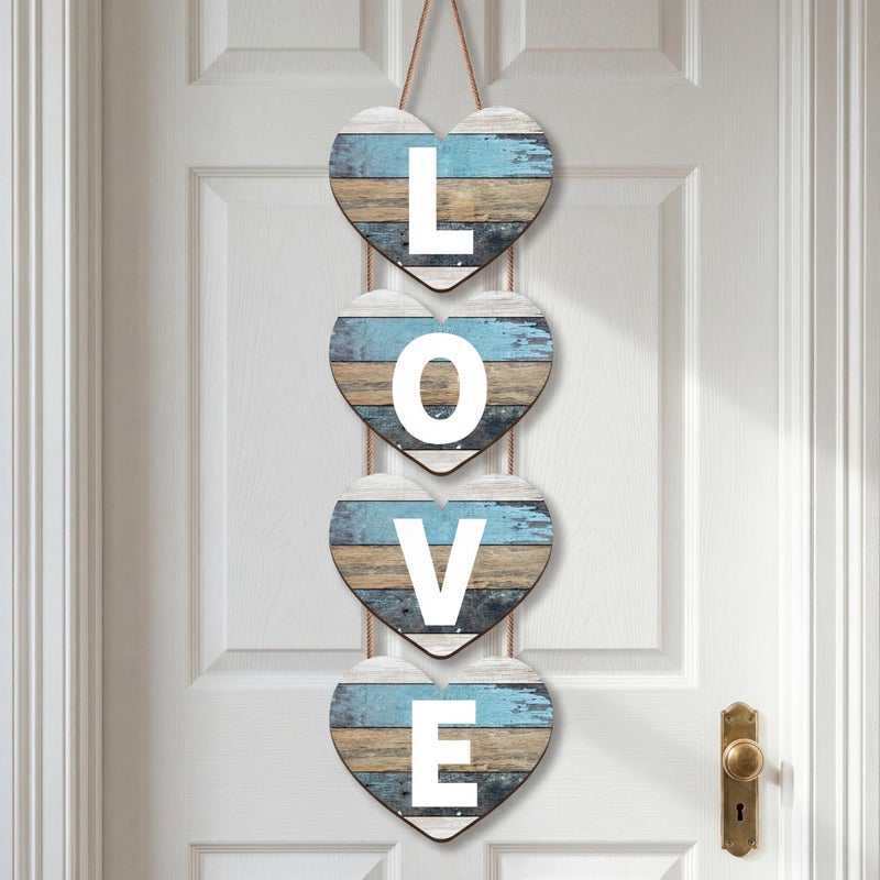 Sanwuta Valentines Hanging Porch Sign Love Hanging Decor Valentine's Heart Wall Decor Farmhouse Heart Door Wood Love Sign for Rustic Home Wall(Blue,Delicate) - Image 4