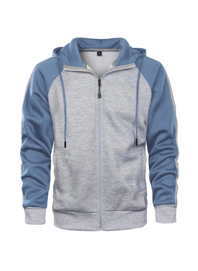 AOTORR Mens Zip Up Hoodie Color Block Long Sleeve Casual Sweatshirt Sport Outwear with Pocket GreyBlue L, Greyblue 129, L - Image 1