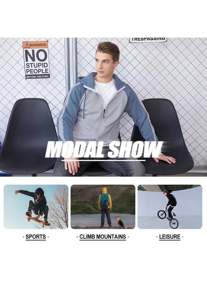 AOTORR Mens Zip Up Hoodie Color Block Long Sleeve Casual Sweatshirt Sport Outwear with Pocket GreyBlue L, Greyblue 129, L - Image 4