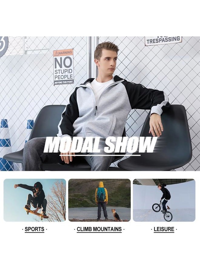 AOTORR Mens Zip Up Hoodie Color Block Long Sleeve Casual Sweatshirt Sport Outwear with Pocket GreyBlue L, Greyblue 129, L - Image 5