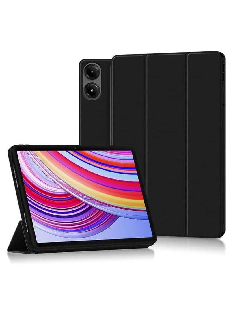 Techie غطاء خلفي ذكي قابل للطي ثلاثي مع وظيفة الاستيقاظ/النوم التلقائي لجهاز Xiaomi Redmi Pad Pro 12.1 / Poco Pad 12.1 2024 - أسود - Image 1