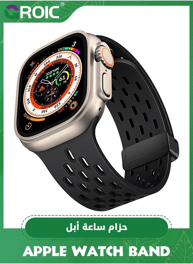 GROIC - 2PCS Magnetic Anti Sweat Sport Band for Apple Watch, Waterproof Breathable Silicone Correas. Compatible iWatch Ultra SE Series 9/8/7/6/5/4/3/2/1, For Women Men, 42mm 44mm 45mm 49mm - Image 1