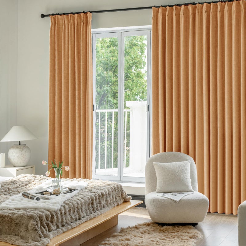 IVAPUPU Thick Linen Blend Pinch Pleated Blackout Curtains for Bedroom - 2 Pages Black Out Gold Curtains 84 Inch Long 2 Panel for Living Room Darkening Thermal Window Curtain Drapes with 16pc Hooks - Image 5