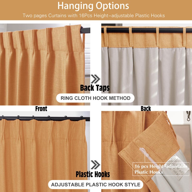 IVAPUPU Thick Linen Blend Pinch Pleated Blackout Curtains for Bedroom - 2 Pages Black Out Gold Curtains 84 Inch Long 2 Panel for Living Room Darkening Thermal Window Curtain Drapes with 16pc Hooks - Image 4