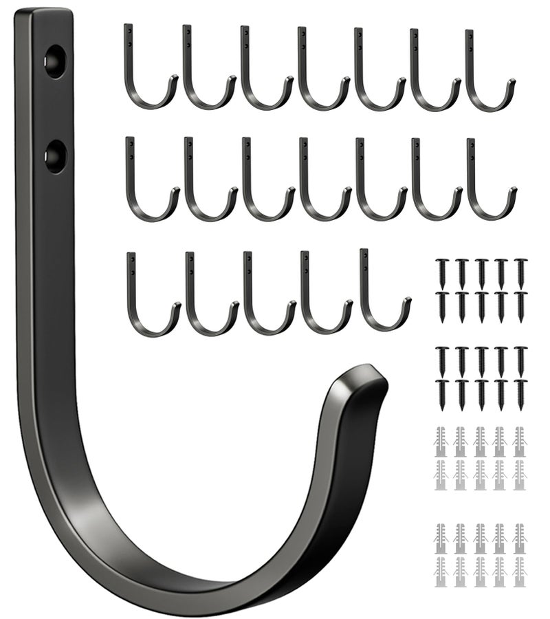 Josmimic 20-Pack Wall Hooks for Hanging Towel/Coat - 22LB Screw in Metal Hanger Wall Mount, for Outdoor, Closet, Door, Bathrooms, for Backpack, Robe, Black - Image 1