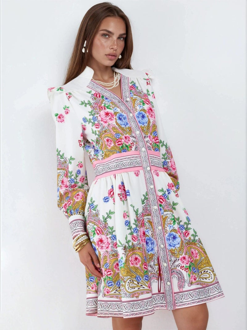 Jennyfer Frilly Paisley V-Neck Mini Skater Dress - Image 3