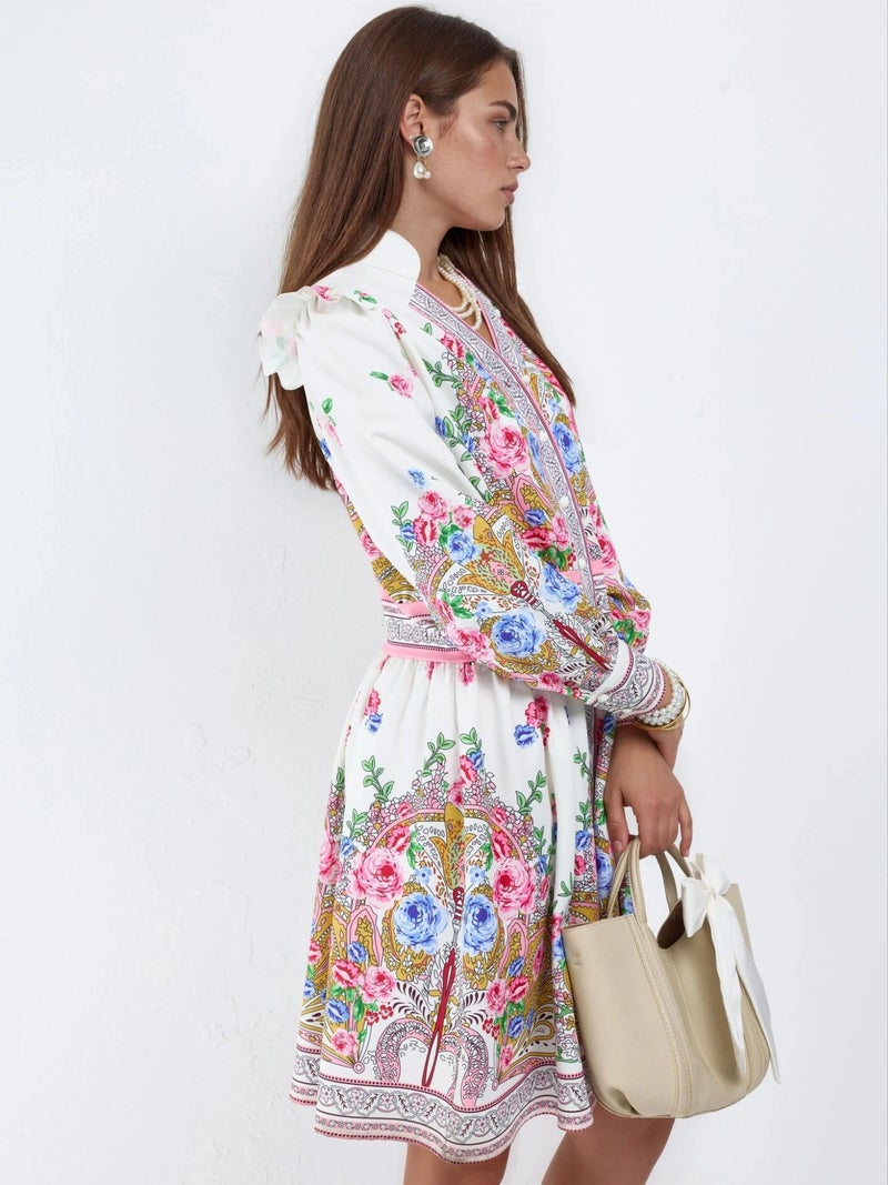 Jennyfer Frilly Paisley V-Neck Mini Skater Dress - Image 2