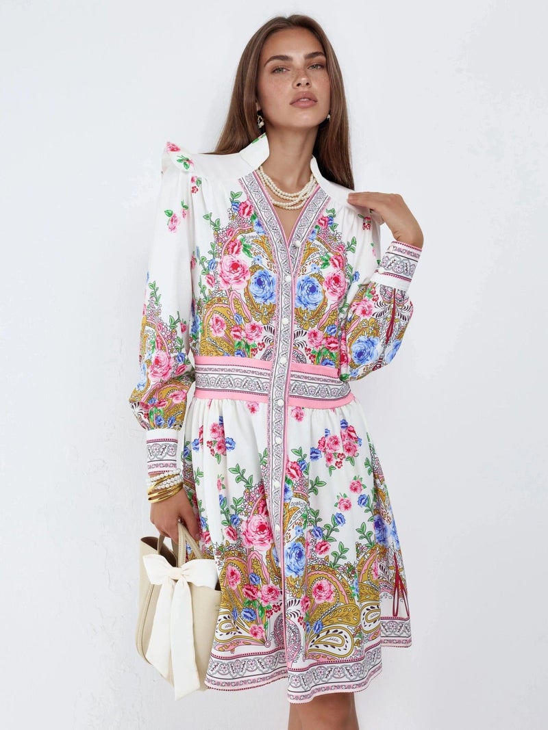 Jennyfer Frilly Paisley V-Neck Mini Skater Dress - Image 4