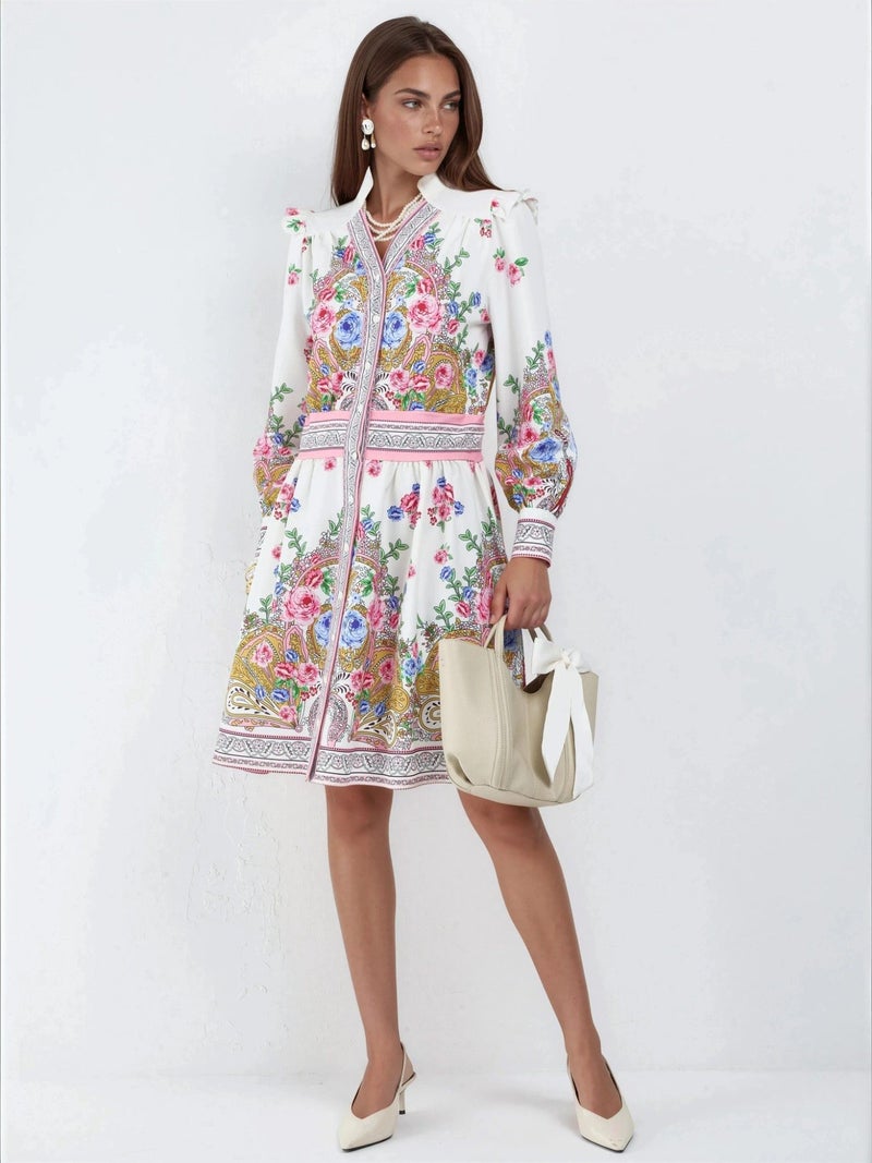Jennyfer Frilly Paisley V-Neck Mini Skater Dress - Image 5