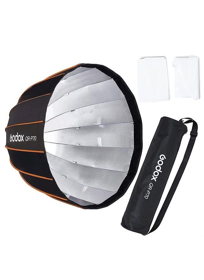 Godox - Godox QR-P70 27.5 Inch Parabolic Softbox Bowens Mount, Quick-Setup Quick-Folding, with Front & Inner Diffuser and Carrying Bag for Godox SL60W VL150 UL150 SL150II SZ150 and Other Bowen Mount Lights… - Image 1