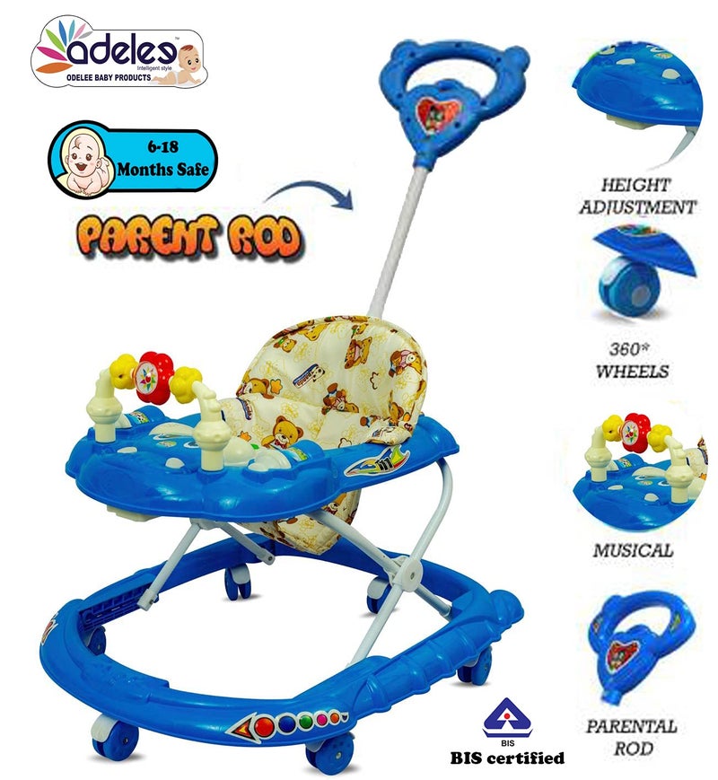 DELEE ODELEE Musical Activity Baby Walker 111 with Music & Parent Handel Rod & Adjustable Height for Kids (Blue) - Image 2