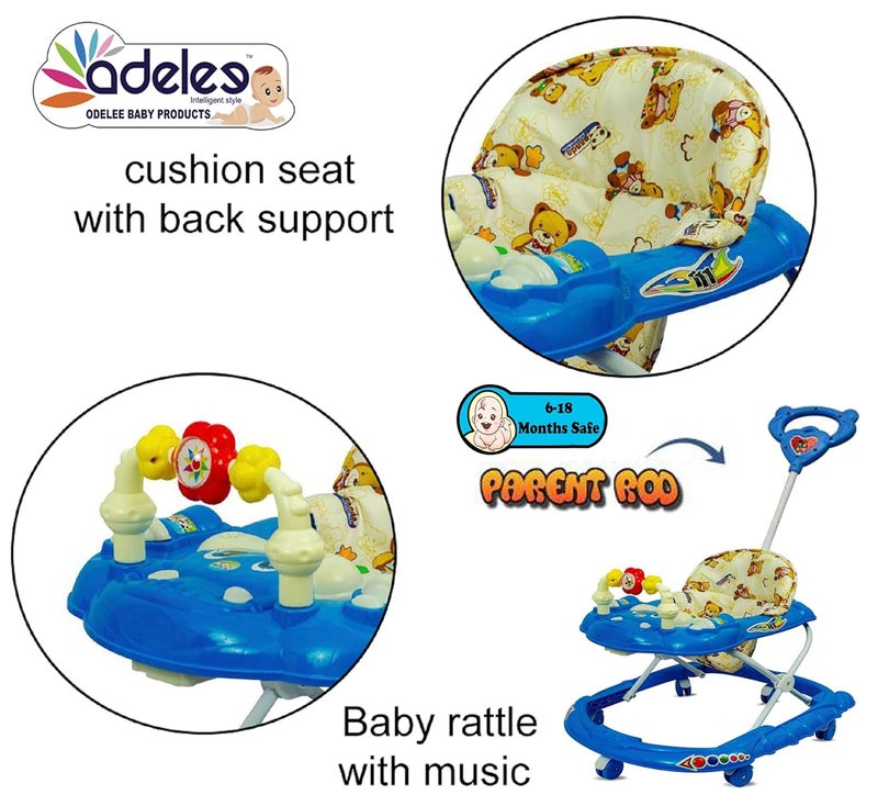 DELEE ODELEE Musical Activity Baby Walker 111 with Music & Parent Handel Rod & Adjustable Height for Kids (Blue) - Image 5