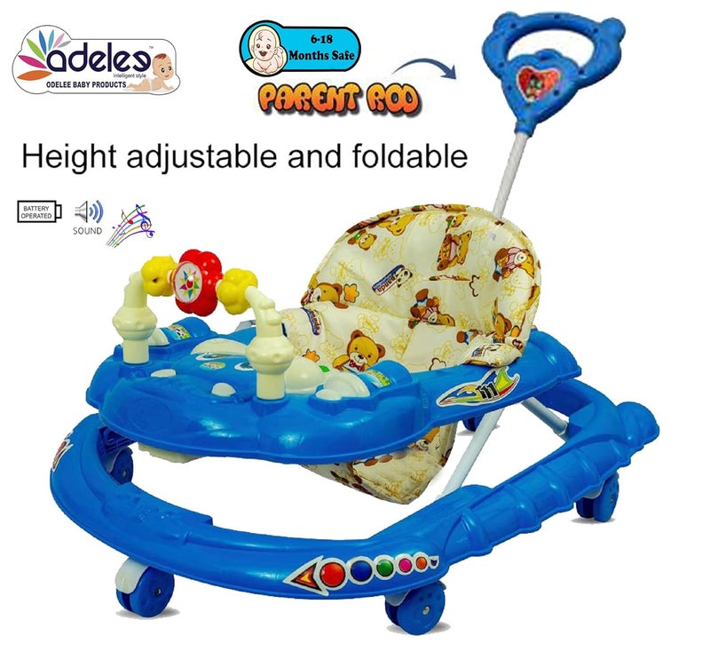 DELEE ODELEE Musical Activity Baby Walker 111 with Music & Parent Handel Rod & Adjustable Height for Kids (Blue) - Image 4