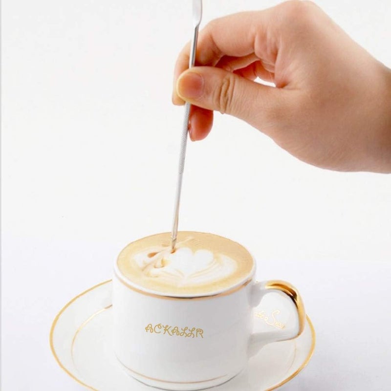 ACKLLR 36 Pcs Coffee Art Maker Set, 32 Pieces Coffee Decorating Stencils Barista Template + 2 Latte Pen + 2 Pack Spiral Pattern Mixing Spoon Fork 2 in 1 for Mousse Cake Birthday Party Bar Espresso - Image 5