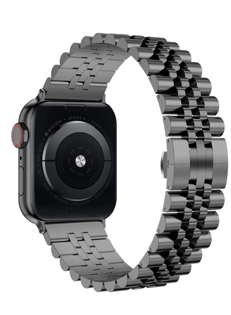 ELTRAZONE Compatible with Apple Watch Band 44mm 42mm 40mm 38mm Stainless Steel Heavy Band with Butterfly Folding Clasp Link Bracelet for iWatch Series 6/SE Series 5/4/3/2/1 Men Space Gray 44mm/42mm - Image 1