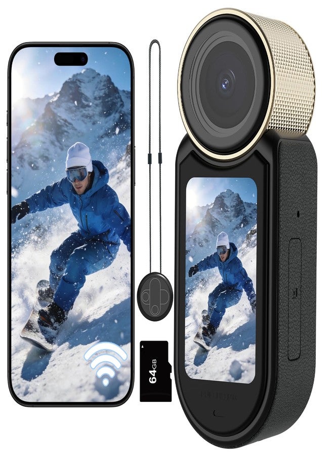 MINIBEAR 2.7K 64G Thumb Action Camera Mini Body Camera with Magnetic Lanyard for Hands-Free POV Vlogging Outdoor Sports Recording Video Camera for Cycling, Traveling, Running (Black and Gold) - Image 1