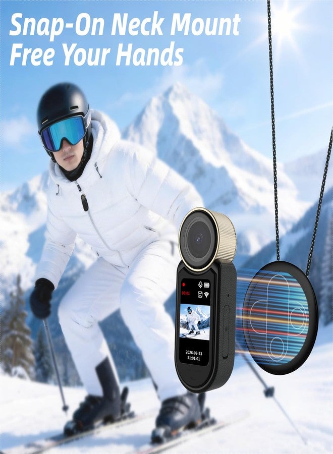 MINIBEAR 2.7K 64G Thumb Action Camera Mini Body Camera with Magnetic Lanyard for Hands-Free POV Vlogging Outdoor Sports Recording Video Camera for Cycling, Traveling, Running (Black and Gold) - Image 5