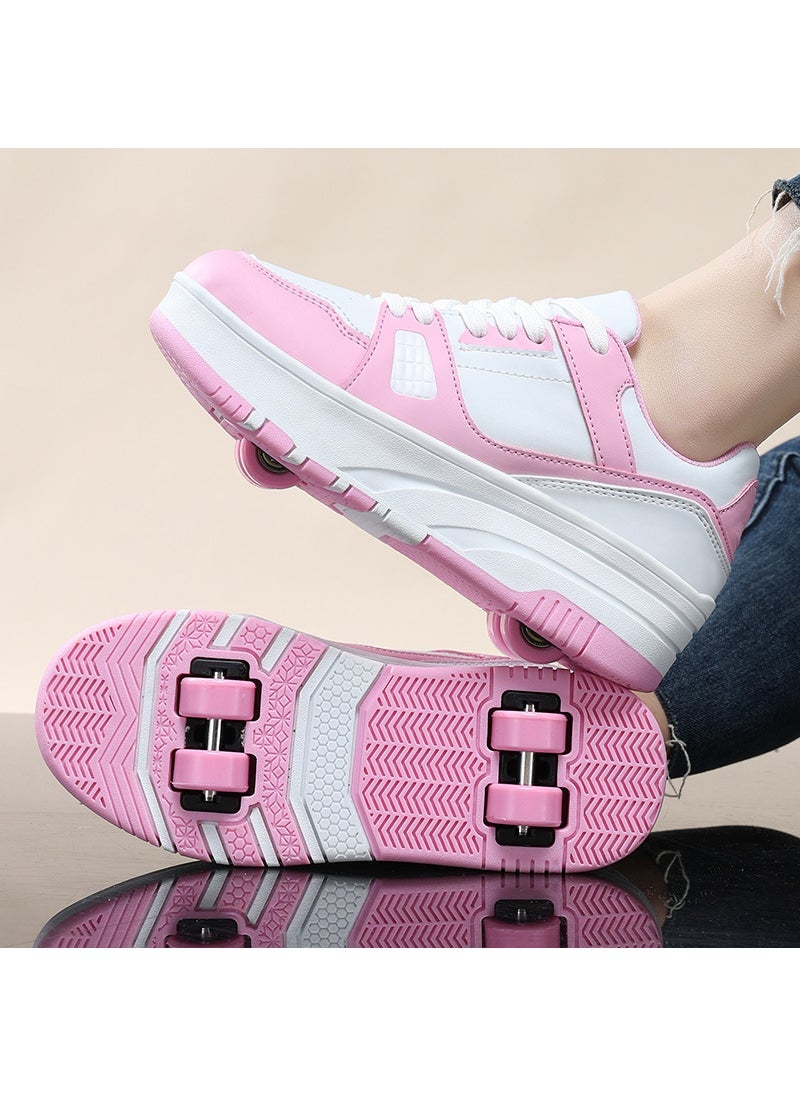 Generic Kids Transformable 2-in-1 Roller Sneakers 2309 pink four-wheel ultra-light 