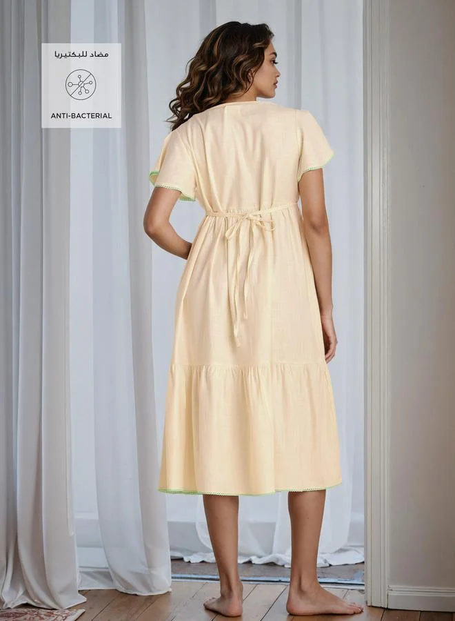 Splash FAV Embroidered Tiered Viscose Night Dress with Short Flared Sleeves