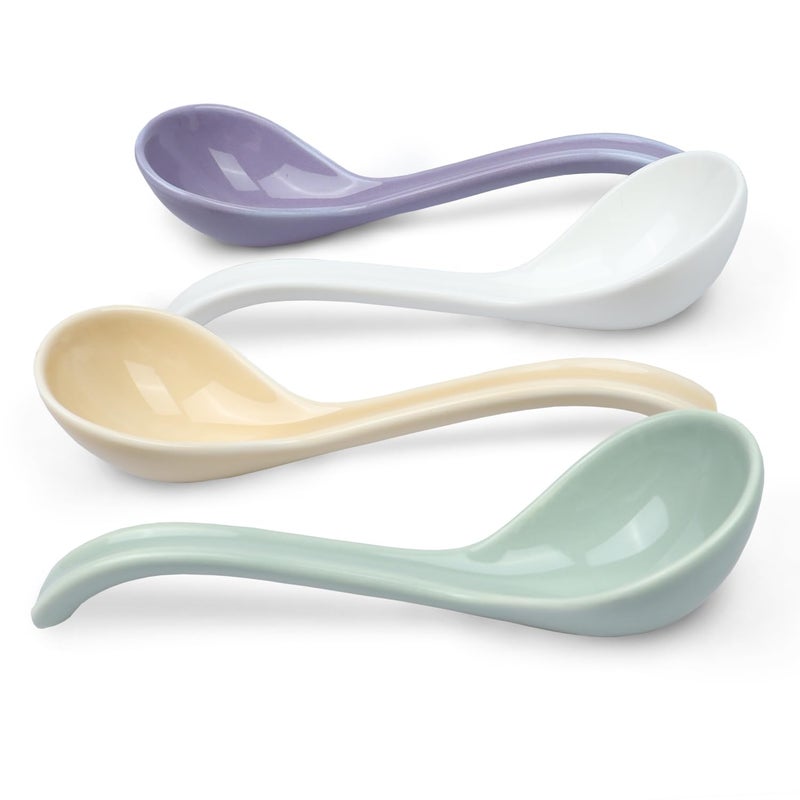 DOBROGOST Asian Soup Spoon Set of 4,Ceramic Ramen Spoons, Japanese Soup Spoon Long Handle Perfect Depth for Dumpling, Pho, Noodles, Miso, Chinese Wonton - Image 3
