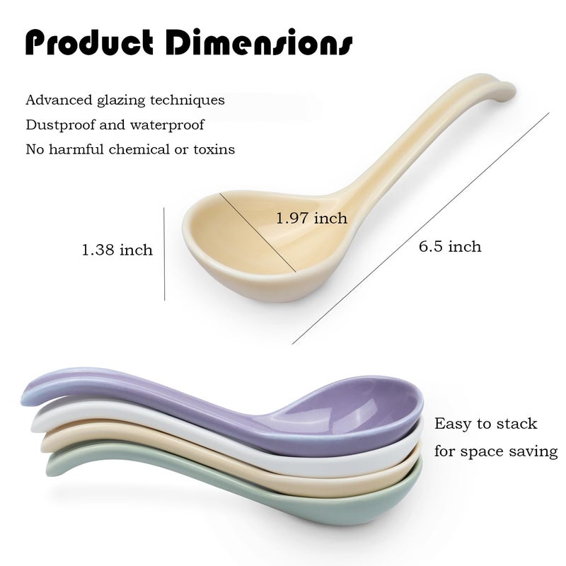 DOBROGOST Asian Soup Spoon Set of 4,Ceramic Ramen Spoons, Japanese Soup Spoon Long Handle Perfect Depth for Dumpling, Pho, Noodles, Miso, Chinese Wonton - Image 2