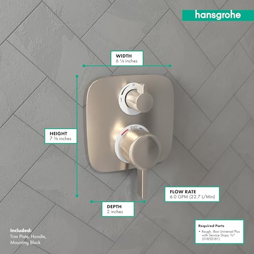 Hansgrohe صنبور دش ترموستاتيكي حديث من هانسغروهي إيكوستات إي مع تحكم في درجة الحرارة ومحول في النيكل المصقول، 15708821 - Image 4