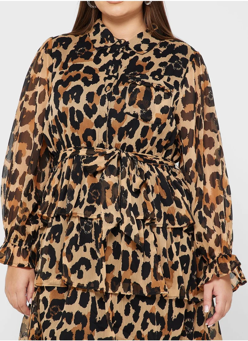 River Island Plus Ruffle Animal Print Shirt Dress