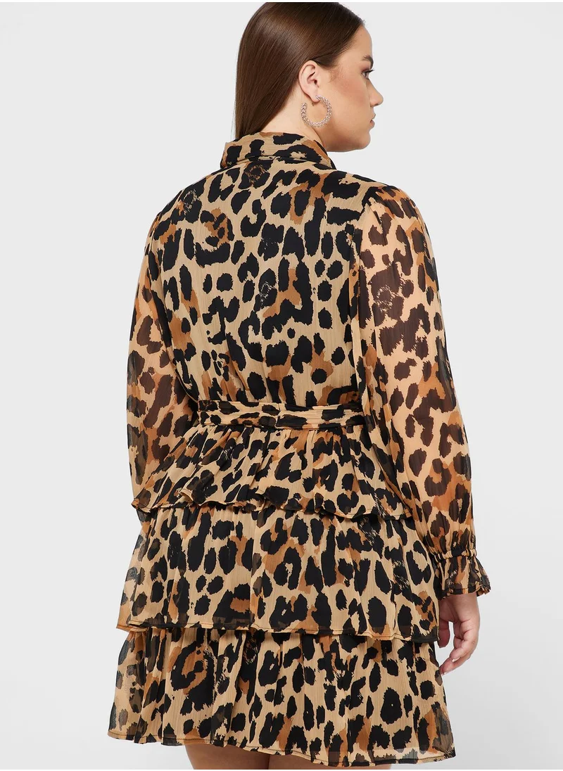 River Island Plus Ruffle Animal Print Shirt Dress