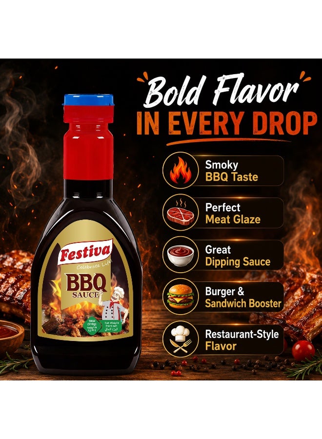 Festiva Barbecue Sauce 510ml Squeezy Bottle - Smoky BBQ Sauce for Burgers, Sandwiches, Grilled Foods and Snacks - Dip and Cooking Sauce - Image 5