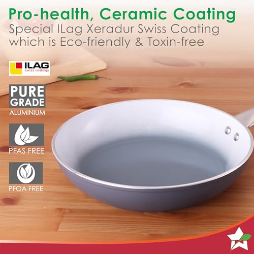 Wonderchef Eco-Glide Fry Pan | | Chemical-Free Ceramic Coating | 20cm, 1.2L | Healthy, Low Oil Meals | Scratch-Resistant | Stainless-Steel Handle | Gas & Induction Compatible | Grey | Easy to Clean - Image 3