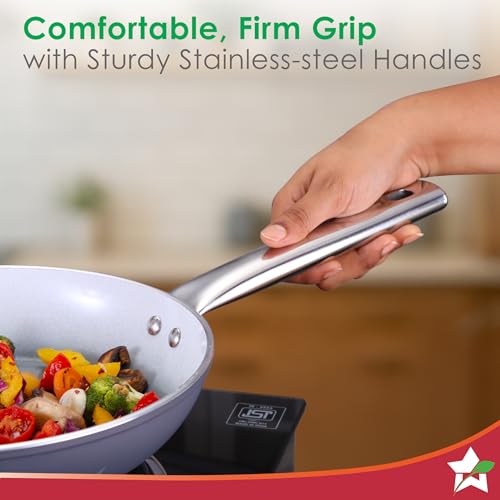 Wonderchef Eco-Glide Fry Pan | | Chemical-Free Ceramic Coating | 20cm, 1.2L | Healthy, Low Oil Meals | Scratch-Resistant | Stainless-Steel Handle | Gas & Induction Compatible | Grey | Easy to Clean - Image 5