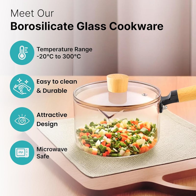 The Better Home أواني الطهي من زينو زجاج البورسليكات من ذا بيتر هوم 28 لتر قدر مع مقبض لأفران الغاز أواني الطهي الكهربائية وعاء غليان آمن في الميكروويف وعاء شاي وحليب قدر للشاي عنبر - Image 3