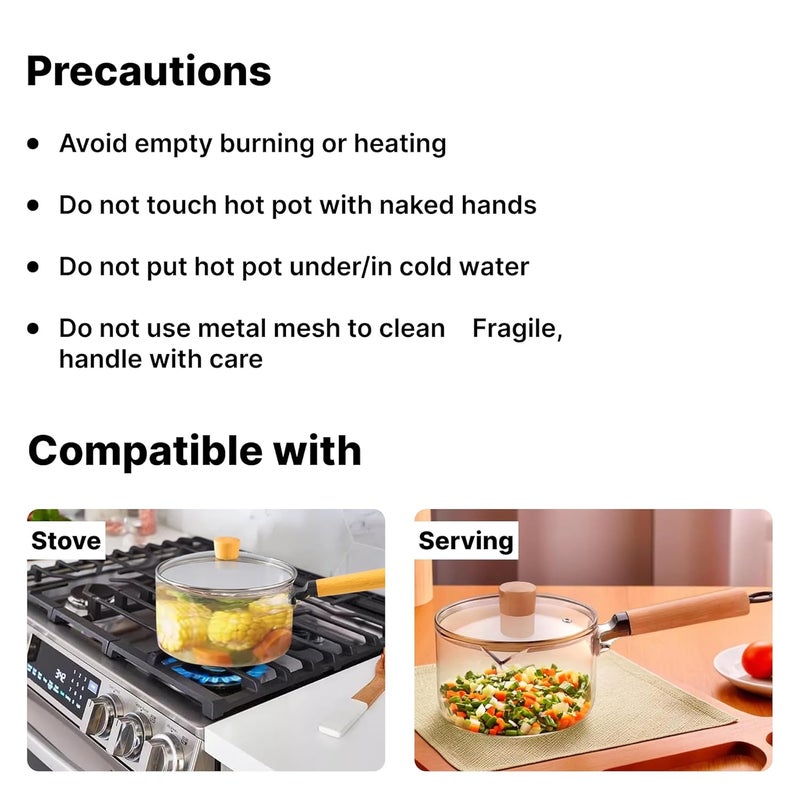 The Better Home أواني الطهي من زينو زجاج البورسليكات من ذا بيتر هوم 28 لتر قدر مع مقبض لأفران الغاز أواني الطهي الكهربائية وعاء غليان آمن في الميكروويف وعاء شاي وحليب قدر للشاي عنبر - Image 5