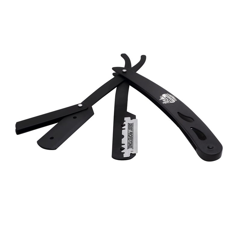 The Shave Factory Straight Edge Razor Kit - with Single Stainless Steel razors for men from (Black, Derby Premium Single Edge) - Image 2