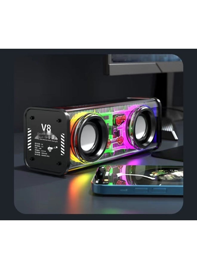 Loquat V8 Mecha Bluetooth Speaker With Ambient Light Outdoor Car High-power Heavy Subwoofer Home Desktop Mini Speaker - Image 3