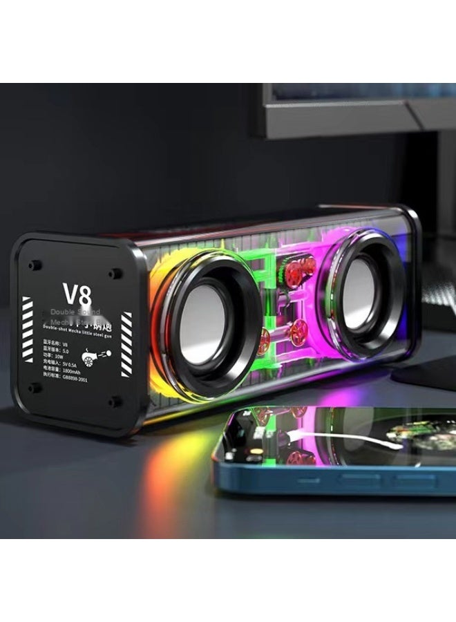 Loquat V8 Mecha Bluetooth Speaker With Ambient Light Outdoor Car High-power Heavy Subwoofer Home Desktop Mini Speaker - Image 1
