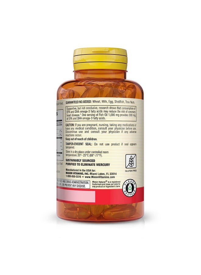 Mason Natural - Fish Oil 1000 Mg With 300 Mg Omega3 Healthy Heart Supports Circulatory Function Improved Cardiovascular Health 60 Softgels (Pack Of 3) - Image 1