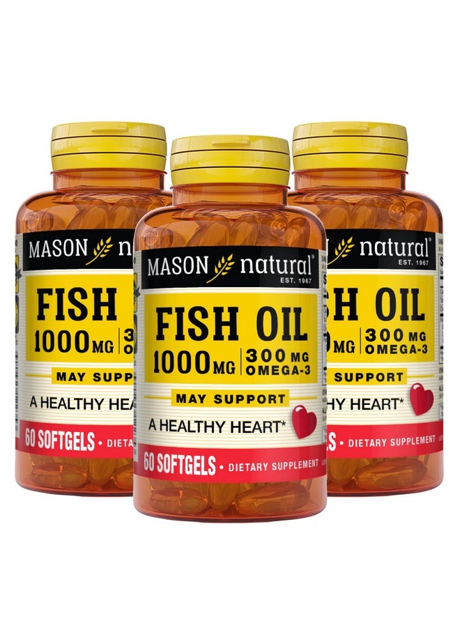 Mason Natural - Fish Oil 1000 Mg With 300 Mg Omega3 Healthy Heart Supports Circulatory Function Improved Cardiovascular Health 60 Softgels (Pack Of 3) - Image 1